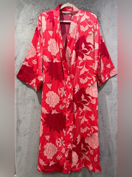 Other - Natori Satin Robe Kimono With Pockets Size M Vibrant Floral Print Elegant Boho